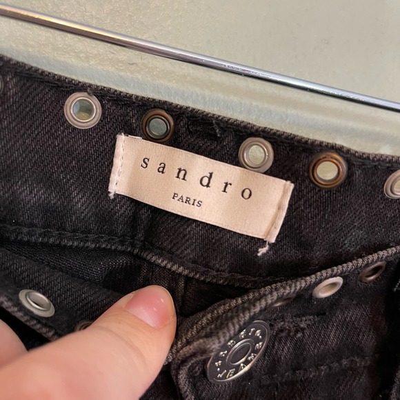 Sandro Women's Embellished Eyelets High Rise Denim Skinny Jeans Black Size 34 - Picture 7 of 12